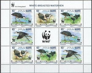 Мальдивы, 2013, WWF, Птицы, малый лист 4 х2